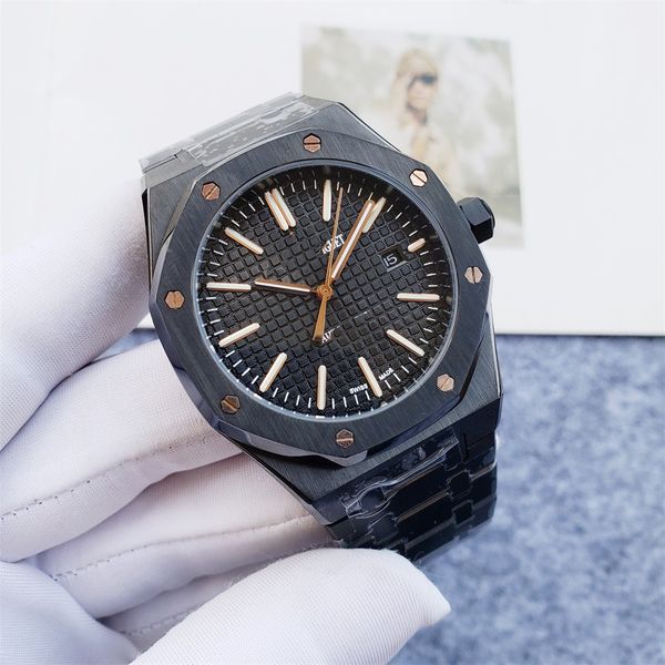 

carbon black steel ring rose gold screws men's luxury high-quality automatic mechanical watch, Slivery;golden