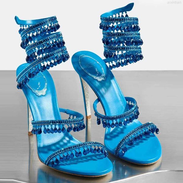

rene caovilla crystal chandelier high-heeled sandals women's fairy style luxury diamond serpentine wrapped roman high heels 10cm design, Black