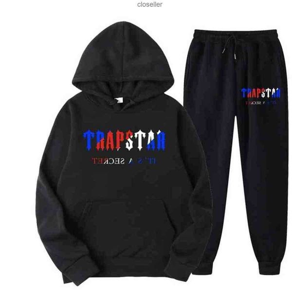 

tracksuit trapstar brand printed sportswear men's t shirts 16 colors warm two pieces set loose hoodie sweatshirt pants jogging 220615xc, White;black