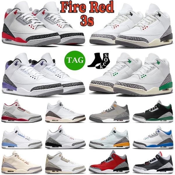 

3s basketball shoes men women jumpman 3 fire red dark iris lucky green sport blue rust pink pine green trainer sports sneakers size 36-47 wi, Black