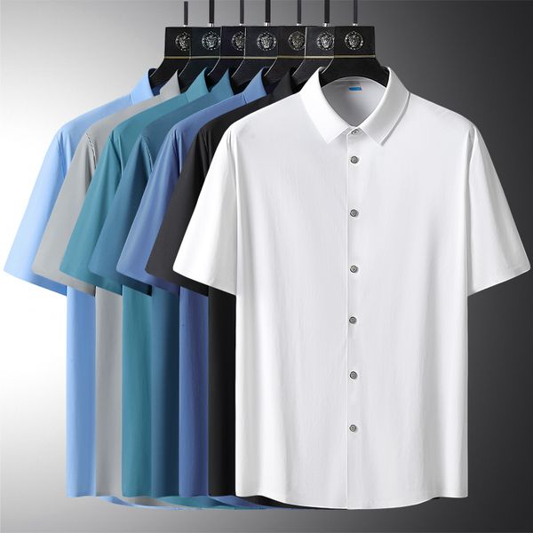

mens casual shirts summer fashion oversize 7xl 8xl business black white for short sleeves blouse clothing 230518, White;black