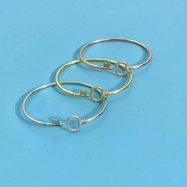 

designer new tiffay s925 sterling silver simple diamond key bracelet opening fashion light luxury temperament women's bracelet with log, Black