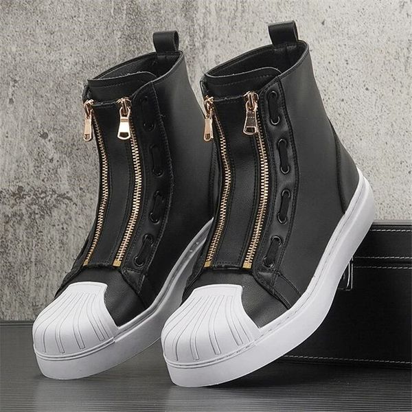 

black men ankle boots zipper man genuine leather sneakers luxury round toe men short boot