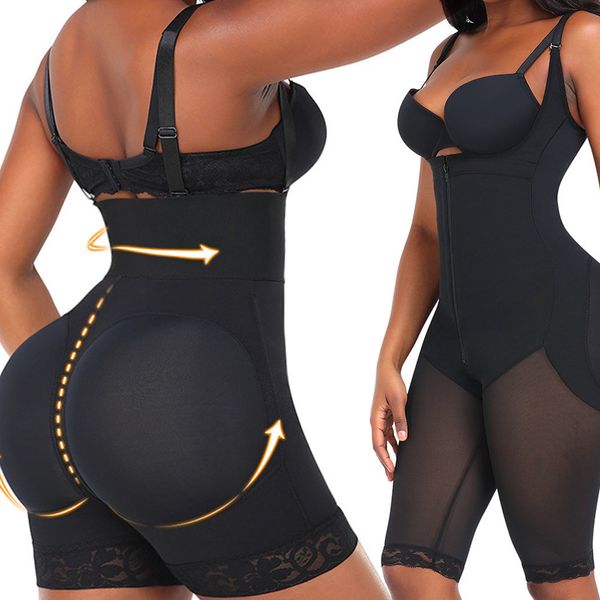 

women's shapers plus size s-6xl women tummy control butt lifting fajas colombianas slim catsuit body shaper seamless shapewear bodysuit, Black;white