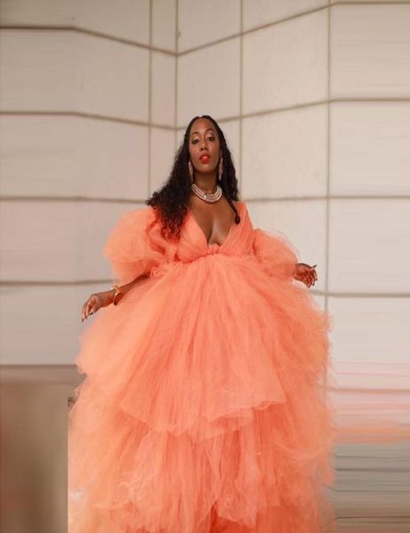 

puffy orange tulle maternity robes women prom dress long maxi poshoot fluffy tiered tulle robe formal evening gowns overlay dre4064856, Black