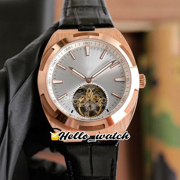 

new 42mm overseas tourbillon white dial automatic mens watch 6000v/110r-b733 6000v rose gold case black leather strap gents watches hwvc hel, Slivery;brown