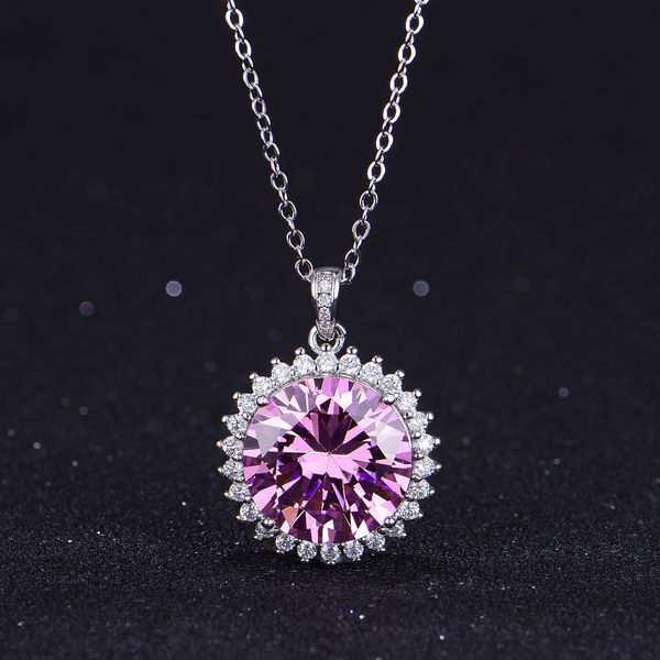 

charm 5ct aaaaa pink zircon pendant silver color wedding pendants necklace for women bridal party choker jewelry