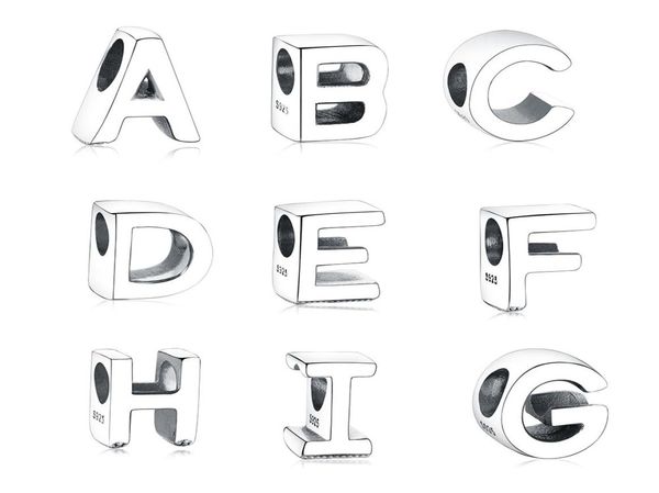 

fit original pandora charm bracelet fashion diy jewelry berloque dropshiping 925 sterling silver alphabet letter charm beads q05315403015, Black