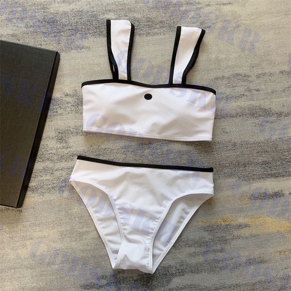 

designer white swimwear black letter logo bikini for women outdoor beach split swimsuit, White;black