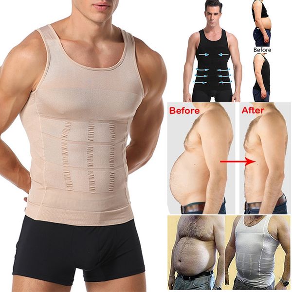 

men's body shapers men slimming body shaper waist trainer vest tummy control posture shirt back correction abdomen tank compression sha, Black;brown