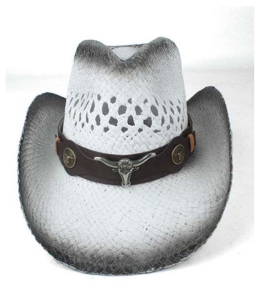 

2019 men women straw western cowboy hat summer wide brim hat outdoor sombrero hombre cowgirl hat q08059364656, Blue;gray
