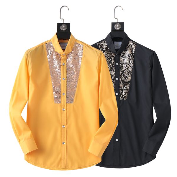 

2023 designer luxury mens dress wedding social shirt luxury slim silk t-shirt casual business wear plaid floral casual shirt brand -3xl, White;black