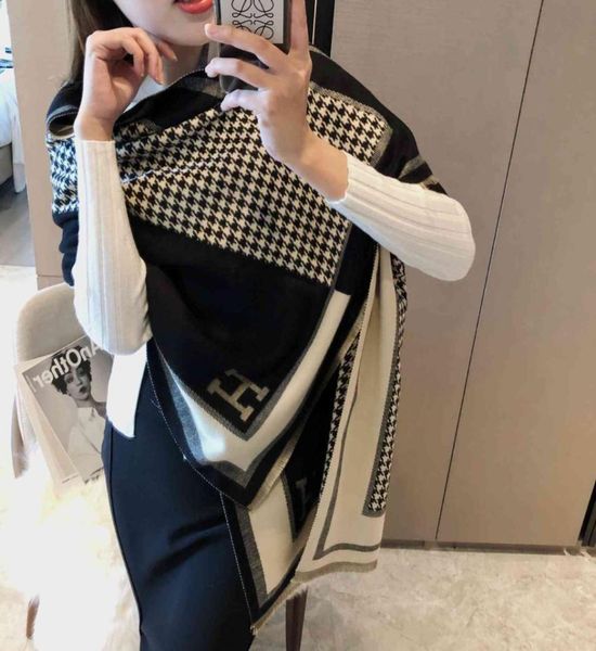 

fashion h thousand bird lattice imitation cashmere scarf women039s warm thick shawl in autumn and winter long bib6276505, Blue;gray