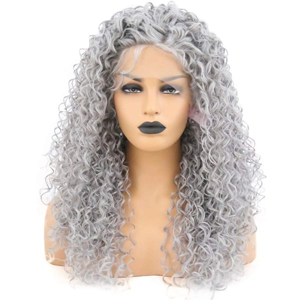

sliver grey lace front wig curly synthetic wigs wig pre plucked natural hair glueless for black women cosplay wig