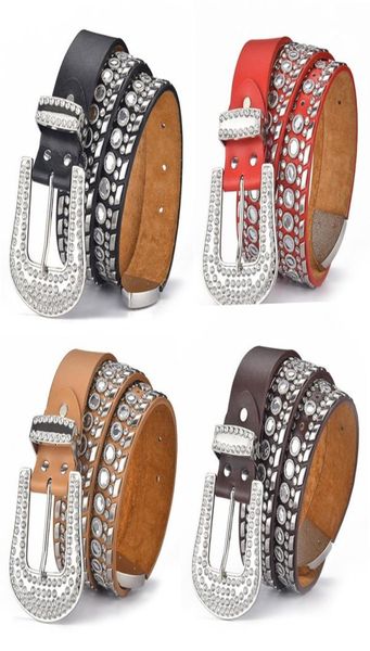 

belts goth rhinestone women faux leather western y2k girls belt for jeans men drop9672573, Black;brown