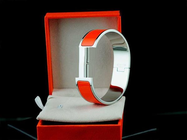 

designer h home luxury fashion stainless steel bangle women men enamel bangles jewelry rose gold silver h letter bracelets sell, Black