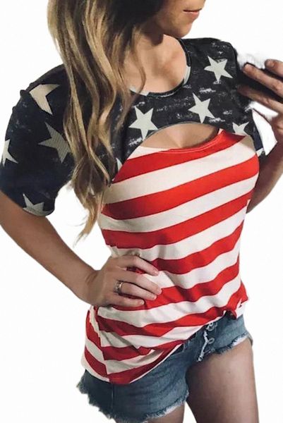 

black contrast american flag cutout t-shirt 2023 new j8vt#, White