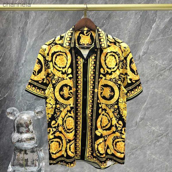 

men's casual shirts 2023 luxury black gold full gold flower shirt men casual shirt camisa masculina slim triangle print shirt dress men, White;black