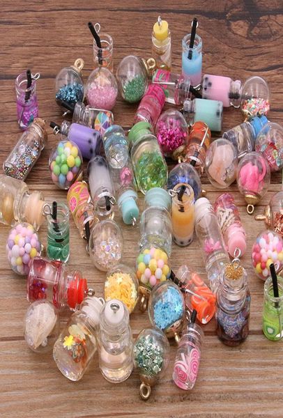 

10pcs 830 styles mix glass bottles milk tea cup ball earring charms diy findings keychain bracelets pendant for jewelry making8045905, Bronze;silver