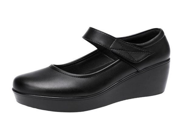 

dress shoes small big size 32 3343 soft leather mary janes women pumps 2021 spring medium heels wedges platform office dance red8157533, Black