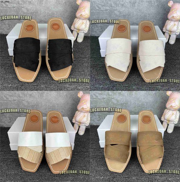 

slippers summer women slippers woman woody mules sole slipper sandals cross band leather canvas ladies slides white beige designer flip flop, Black