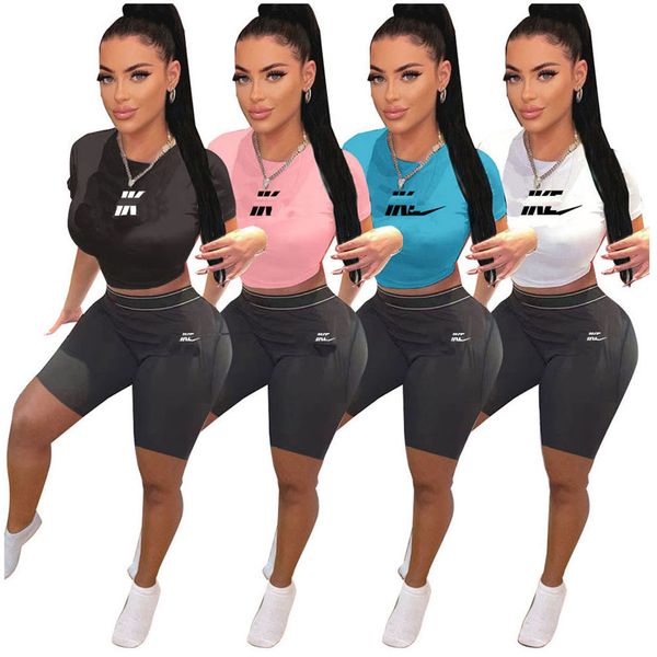 

2023 designer brand women's tracksuits summer y2k casual joggers sports suit letters pritn t-shirt elastic shorts 2 pieces sets outifit, Gray