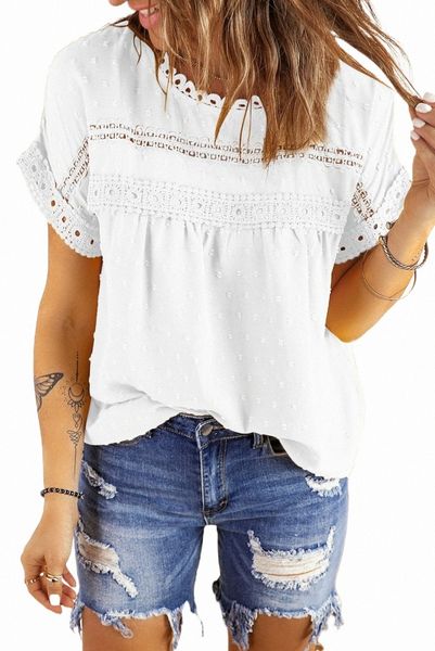 

white swiss dot lace splicing short sleeve f7sj#