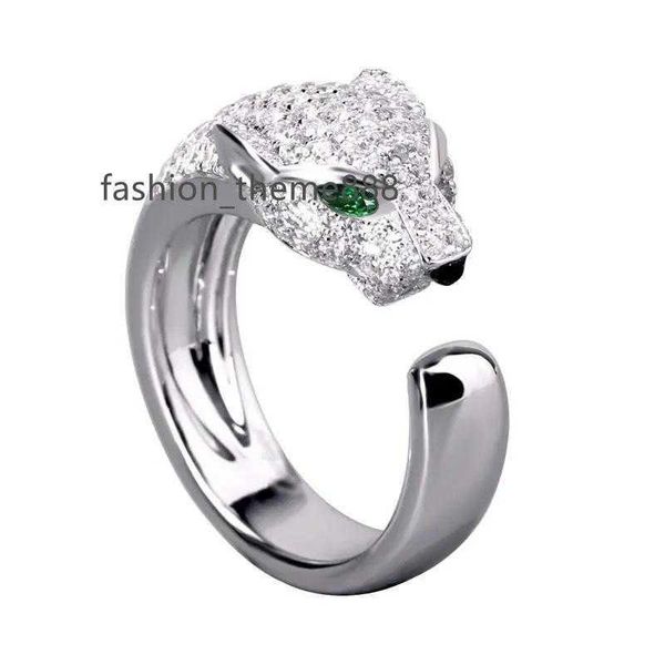 

leopard head ring copper plated white gold micro-set zircon open ring couple premium gifts, Silver