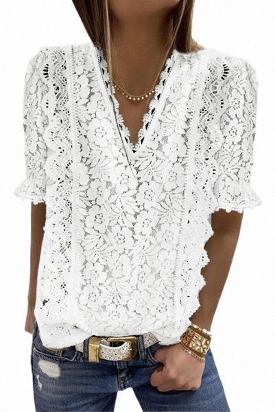

white v neck lace short sleeve 2023 new y1xt#