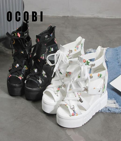 

platform sandals women shoes 2021 summer super high heels ladies casual shoes wedge chunky sandals gladiator fashion high 354732, Black
