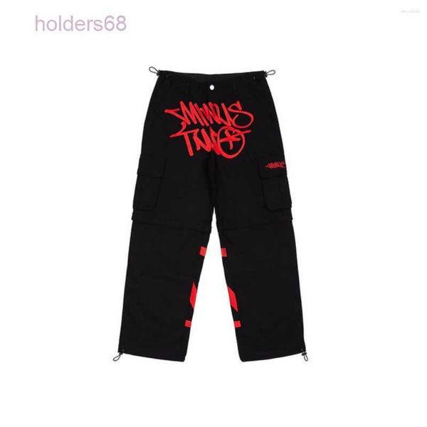 

men's pants minus two cargo harajuku casual loose punk rock straight wide leg trouser streetwear y2k pant retro street trend overalls, Black