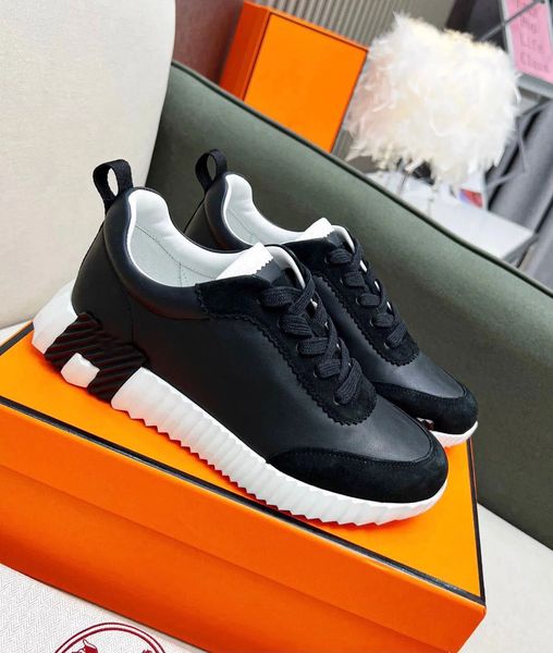 

classic brand men bouncing sneaker shoes light sole casual mesh suede goatskin leather skateboard walking low-trainer shoe discount footwear, Black