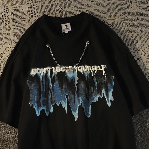 

mens tshirts european and american high street trendy brand chain short sleeved tshirt men women ins loose vibe style 230518, White;black