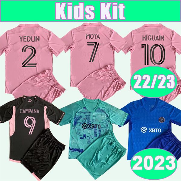 

2023 inter miami cf kids kit soccer jerseys inter yedlin mota higuain gregore home away goalkeeper special edition football shirt short slee, Black