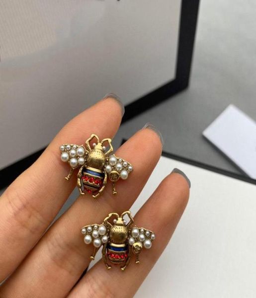 

vintage bees earrings studs fashion bee pearl earring luxury brand jewelry for lady women party wedding lovers engagement gift4676946, Golden;silver
