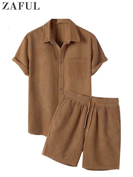 

mens tracksuits corduroy shirt and shorts set solid short sleeve casual suits streetwear two pieces z5095109 230518, Gray