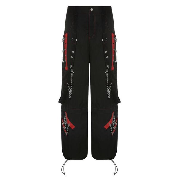 

capris street punk hip hop gothic chain high waist straight jeans women y2k retro casual loose trend personality casual pants women, Black;white