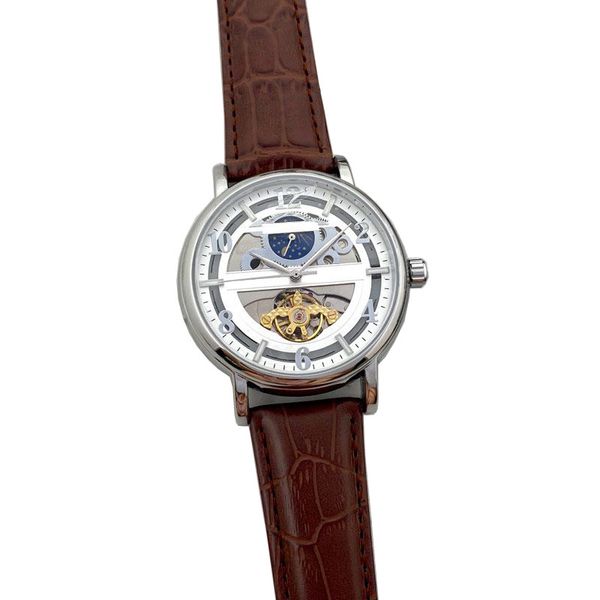 

brand luxury men watches moon phase business mens designer watch genuine leather strap mechanical automatic 44mm gold wristwatches for men&#, Slivery;brown