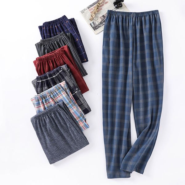 

men's sleepwear casual plaid pants 4xl sleepwear men's pajama pants spring summer cotton trousers for men pajamas male comfortable, Black;brown
