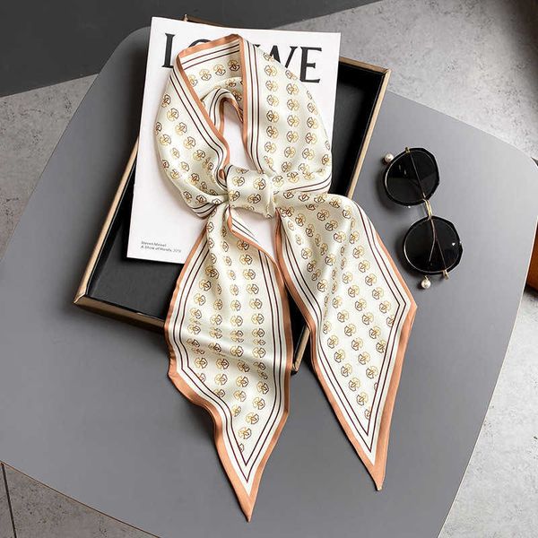 

2022 fashion luxury long narrow silk scarf women brand silk shawl office lady wraps neck hair tie headband g220513, Blue;gray