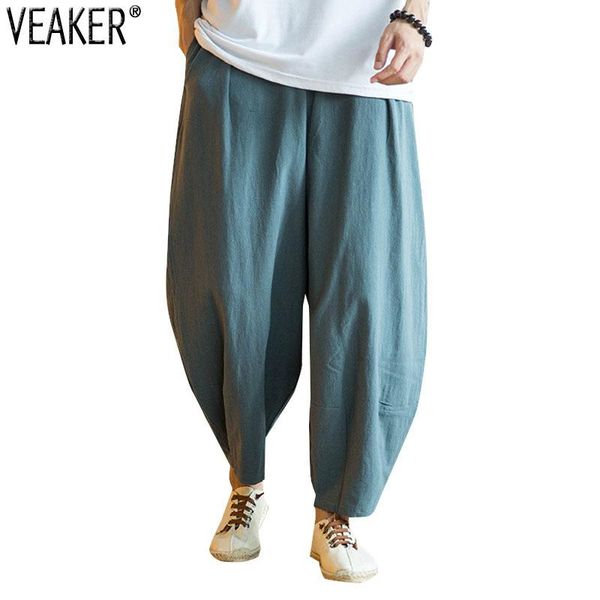 

pants 2021 new men's cotton linen loose pants male summer casual solid color wide leg pants trousers plus size m5xl, Black