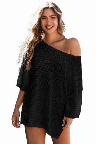 

black textured knit drop shoulder tee 2023 new v13m#, White
