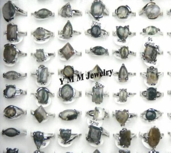 

whole 50pcs mix lot natural agate stone rings for women 017015417, Golden;silver