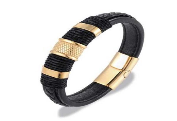 

multilayer braided genuine leather bracelet titanium stainless steel magnetic buckle bracelet menbraided bracelet jewelry q07194171679, Black