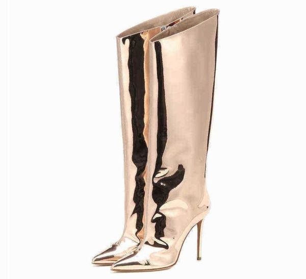 

women boots fashion women039s shoes pointed toe stilettos heels zipper elegant ladies gold silver rivets knee high boot 07095390462, Black