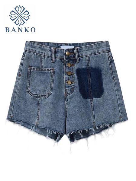 

jeans 2022 new women denim shorts streetwear high waist loose burr color contrast pocket jeans fashion allmatch harajuku denim shorts, Blue
