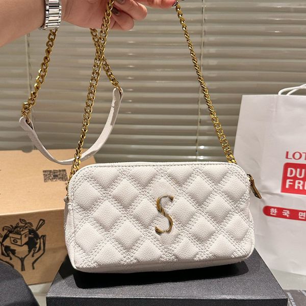 

women designer lou double zip bag lambskin leather aged gold metal hardware chain crossbody shoulder handbag quilted 3 colors diamond lattic