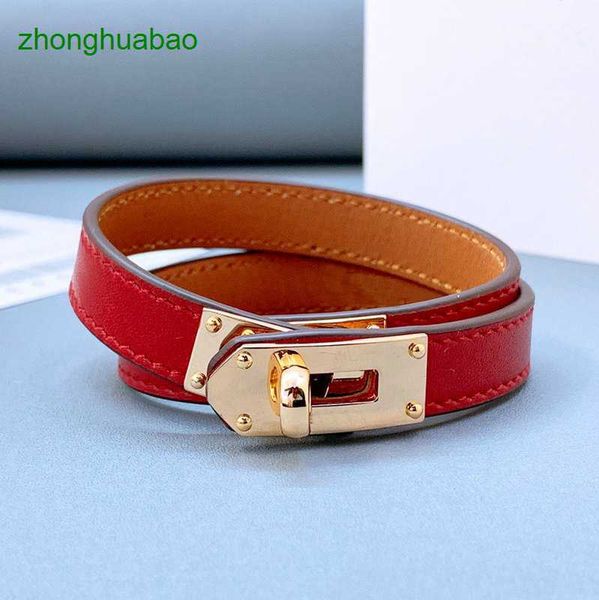 

hemres designer bracelet women bangle leather rivets fashion h gold and silver buckle punk narrow double ring couple same style bracelet men, Black