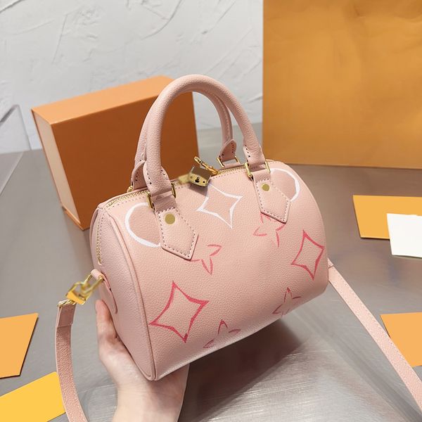 

womens speedy pillow handle totes mini bags with lock blue pink real leather adjustable shoulder strap crossbody shoulder designer sac handb