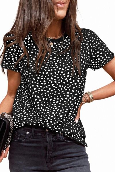 

black cheetah print o-neck short sleeve t shirt 98ni#, White